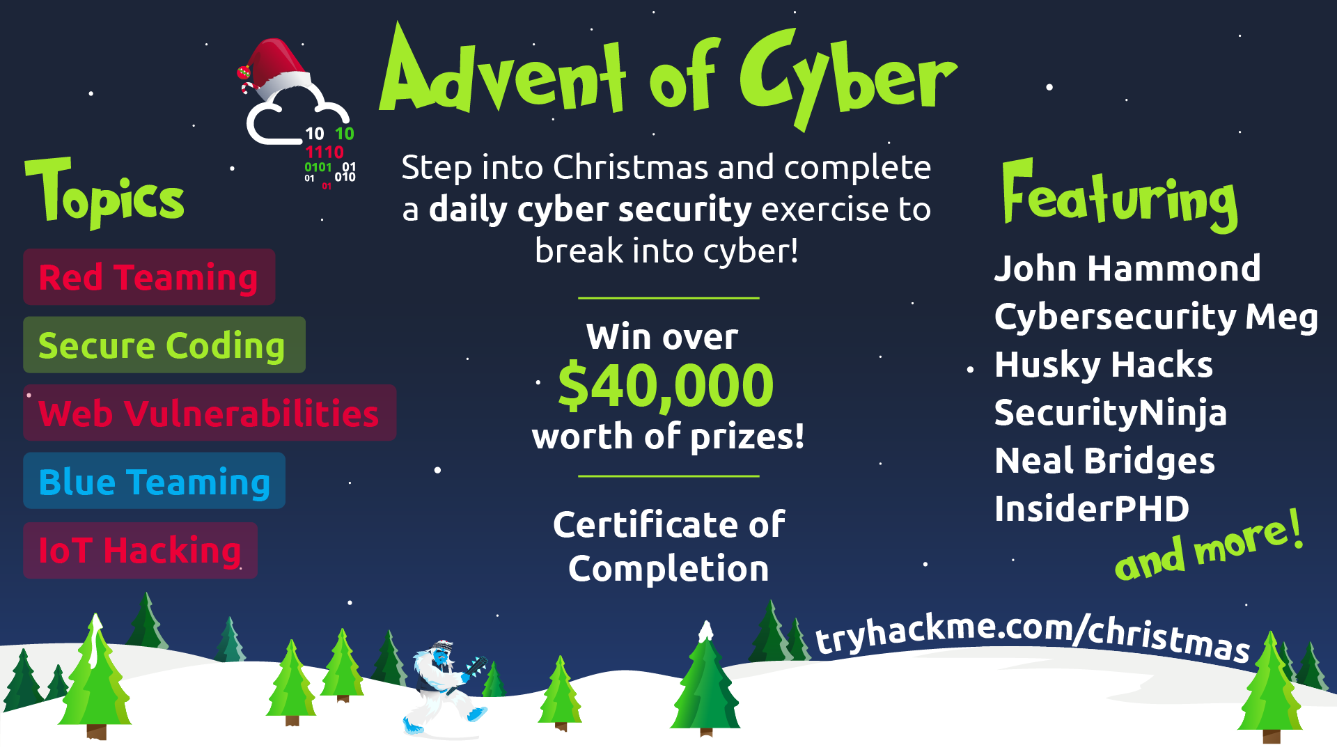 Take part in TryHackMe’s Advent of Cyber 2022 to learn cyber security and win up to $40,000 worth of prizes